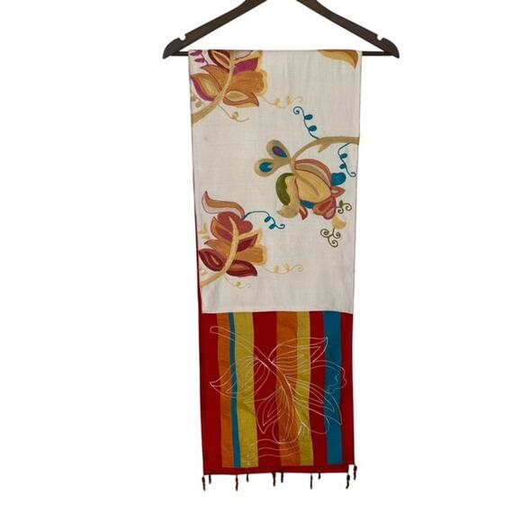 Cost Plus World Market Other - Sole Colorful Floral Embroidery w/ Stripes and Beaded Embellishment Table Runner